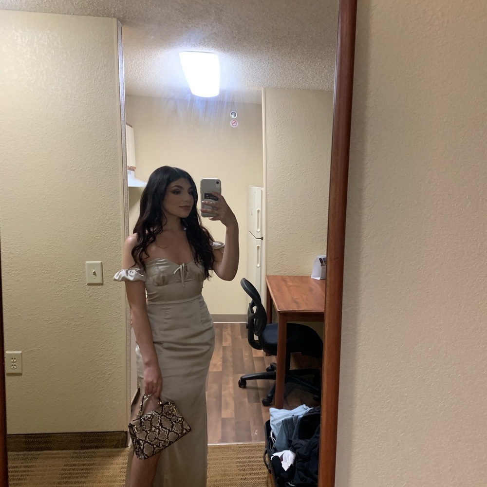 Missguided Champagne Satin Milkmaid Maxi Dress